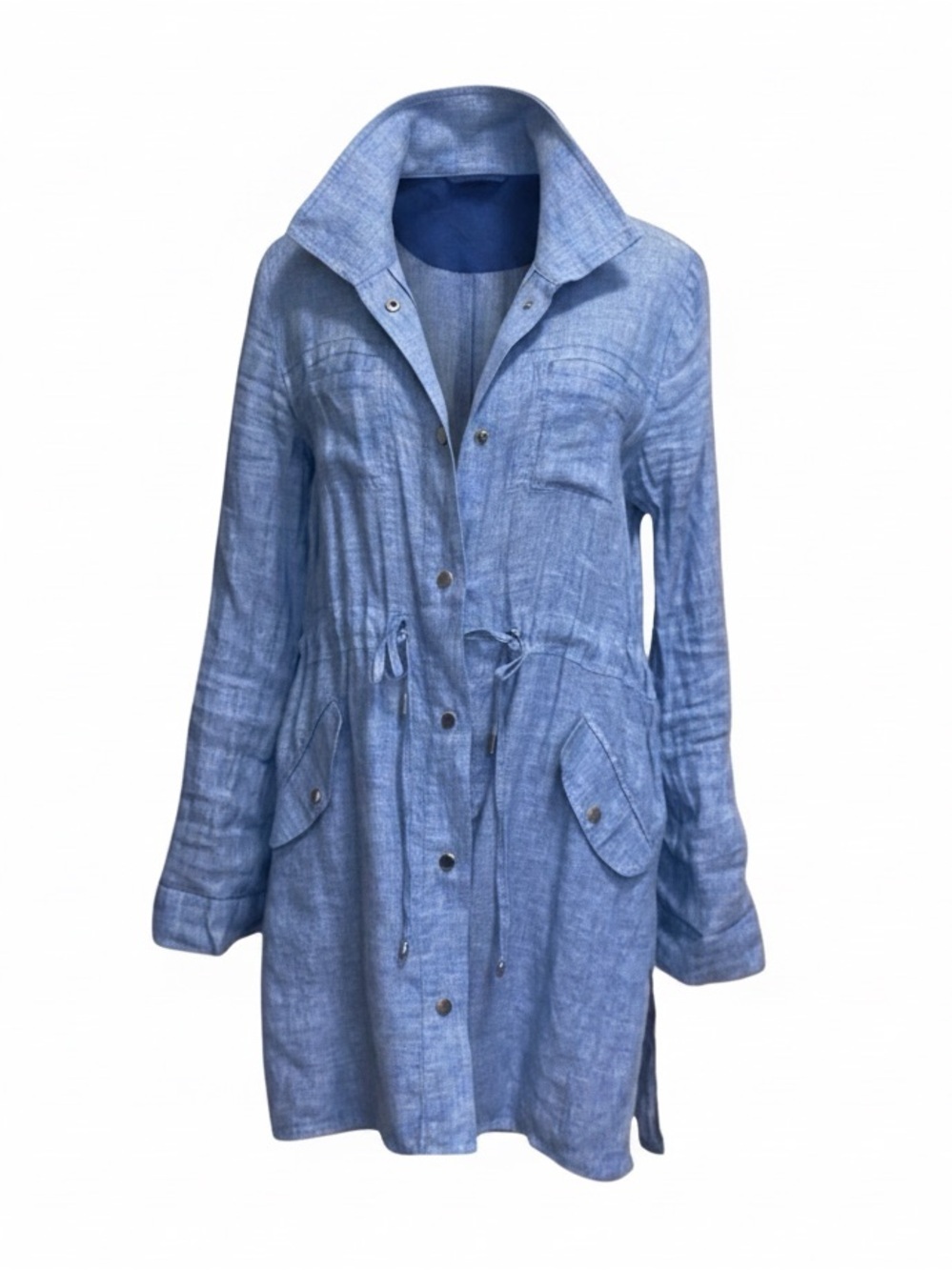 Chico's Chambray Blue Linen-Blend Utility Jacket | Size 4-6